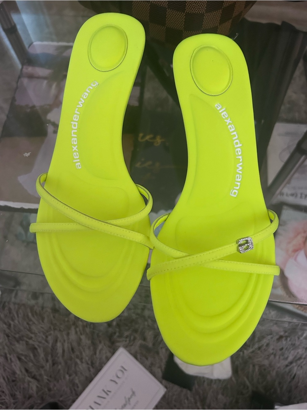 Alexander Wang Neon Yellow Crisscross Slide Mules